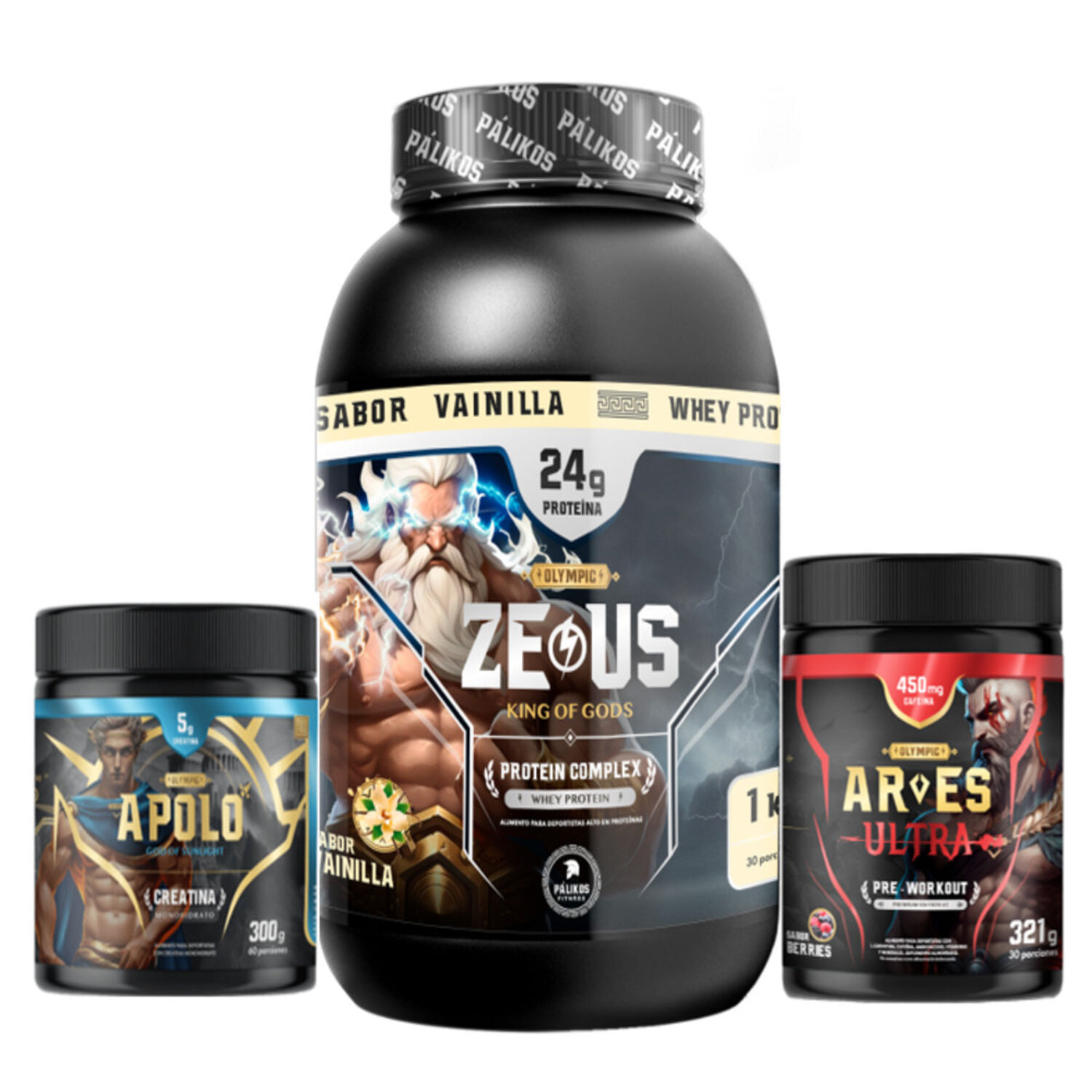 Pack Whey Protein Zeuscomplex 1 Kg + Creatina + Pre Entreno Vainilla image number 0.0