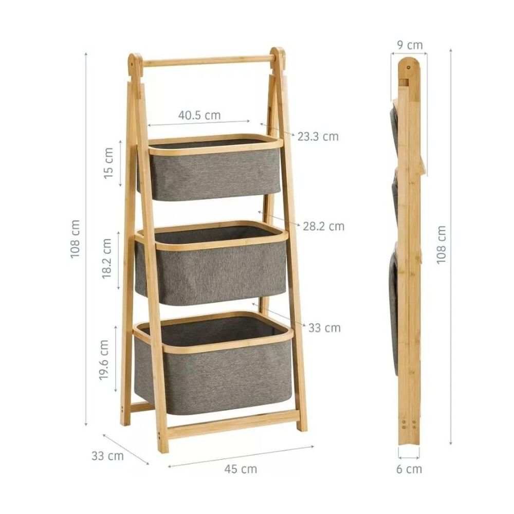 Estante De Almacenamiento De 3 Niveles Con Cesto Plegable image number 1.0