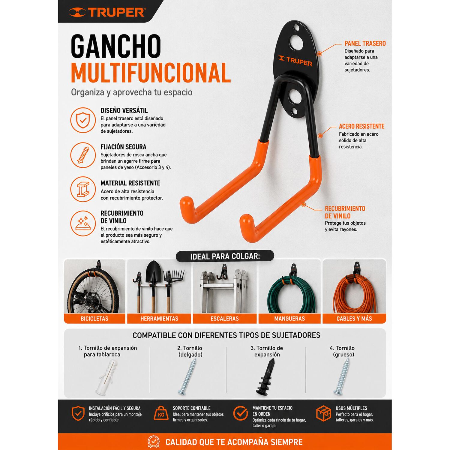 Gancho Multiuso Truper 10 Cm Organizador Pared Herramientas image number 4.0