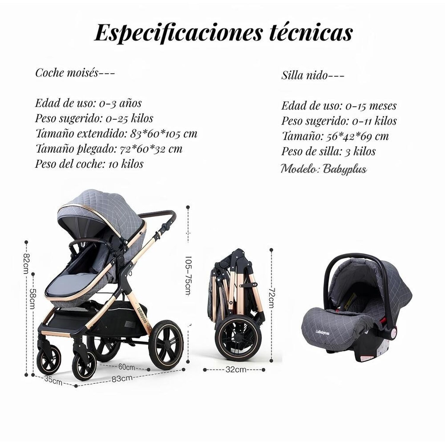 Coche Travel System Con Accesorios Lubabycas X1 Azul image number 5.0