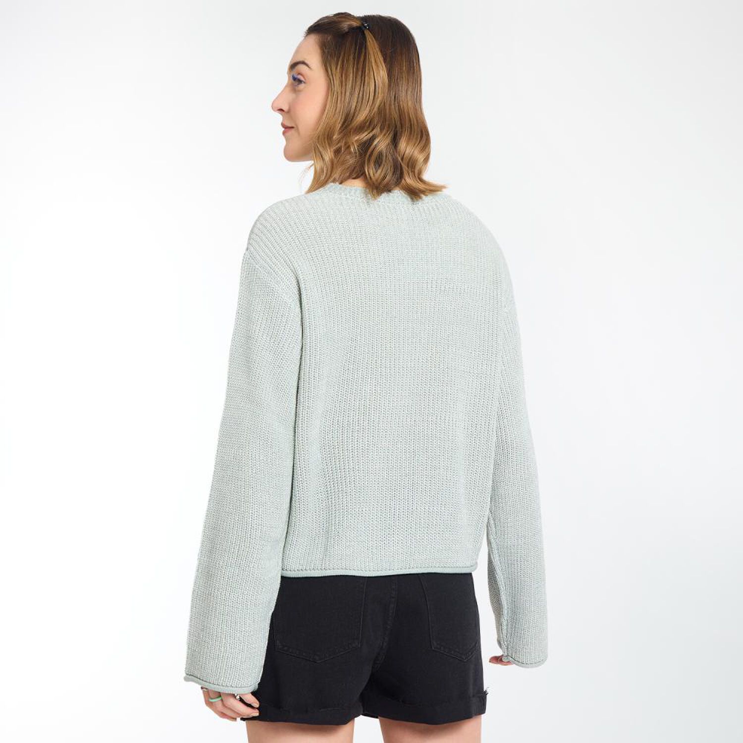 Sweater Crop Efecto Desgastado Manga Larga Cuello Redondo Mujer Freedom image number 3.0