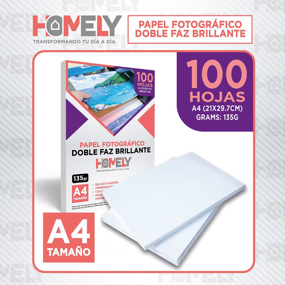 Papel Fotografico A4 Doble Faz Camara Foto Homely 100 Unidad image number 8.0