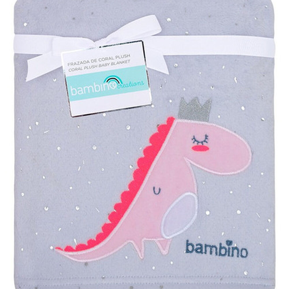 Frazada De Coral Plush Bambino Dinosaurio Gris image number 1.0