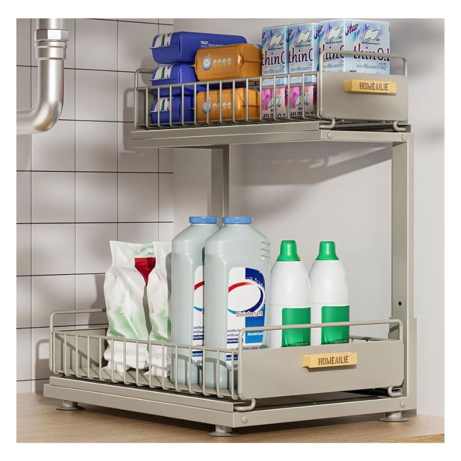 Organizador 2 Niveles Cajones Deslizantes Cocina Ba&ntilde;o Despensa image number 3.0