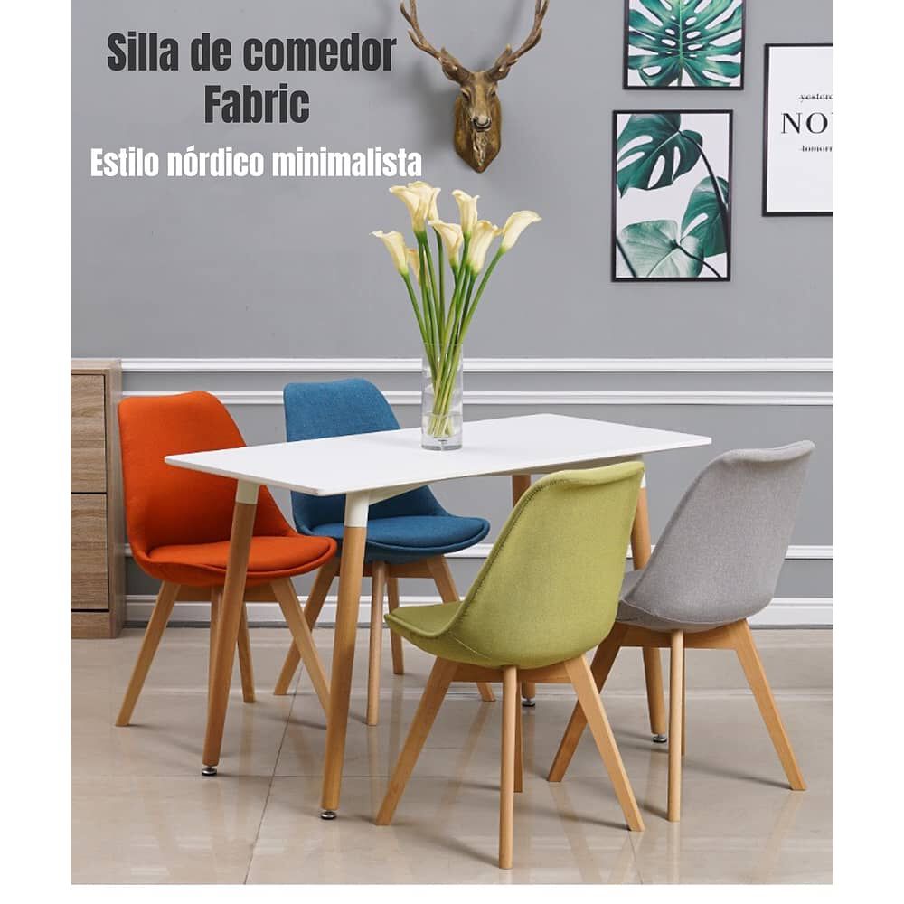 Set 4 Sillas De Comedor De Tela Madera Gris Fabric Lubabycas image number 7.0