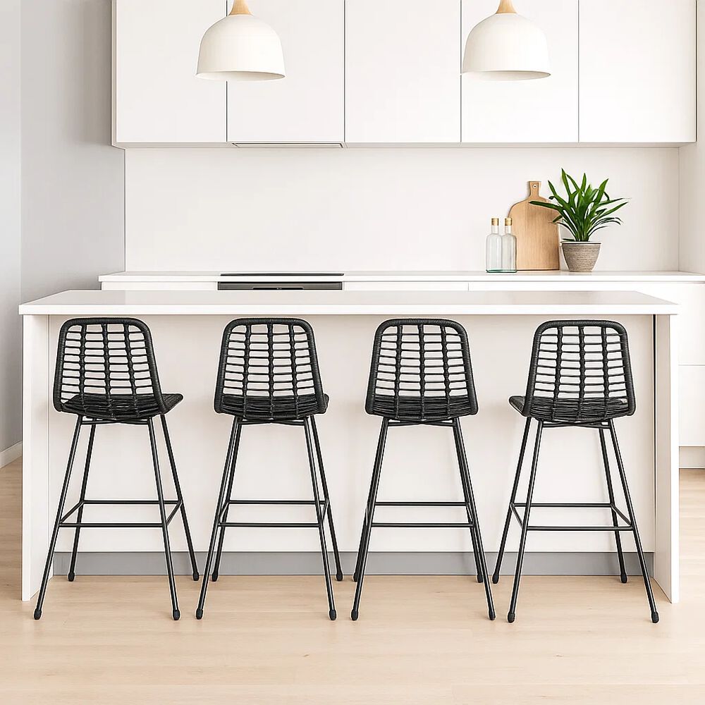 Pack De 4 Taburetes Alto De Terraza Rattan Grecia Color Negro image number 2.0