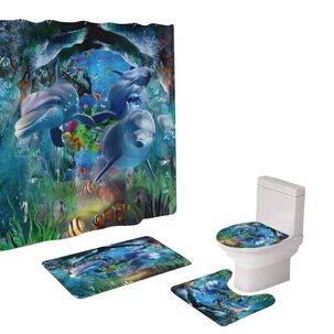 Juego De Ba&ntilde;o Set De 4 Piezas Cortina + Tapa Wc + 2 Alfombras Sb4p-13