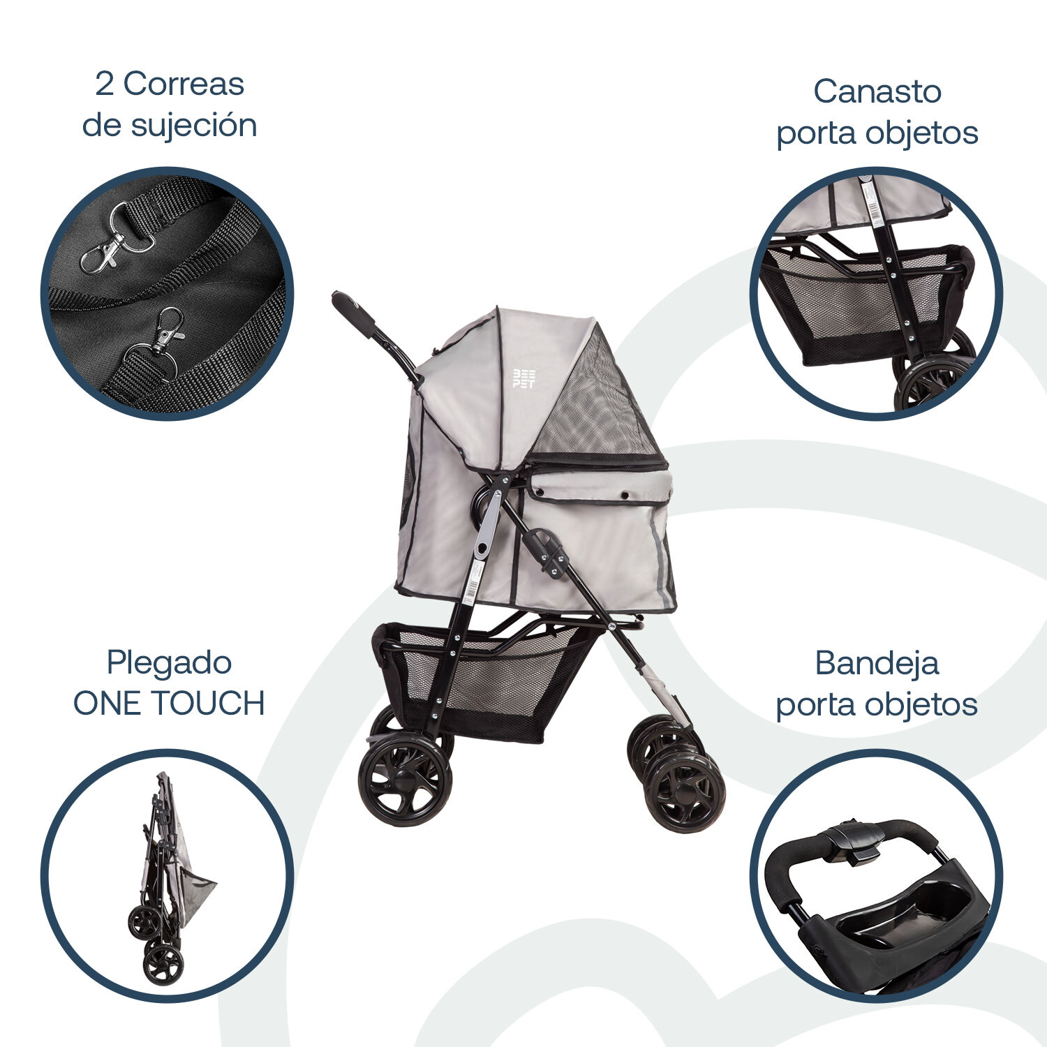 Coche Mascota Plegable Pro Perro Gato Gris Beepet Bebesit image number 3.0
