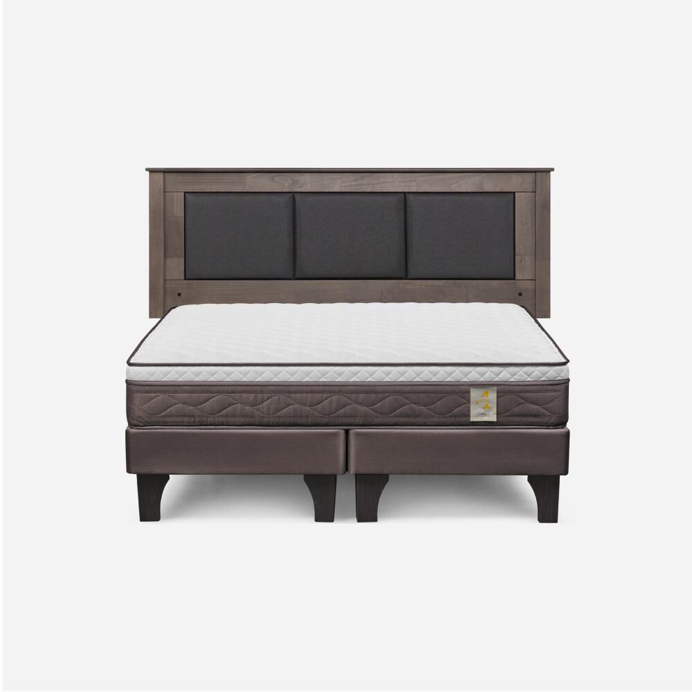 Cama Europea Rosen New Style 4 Plus / 2 Plazas / Base Dividida  + Respaldo Rachel Gris image number 0.0