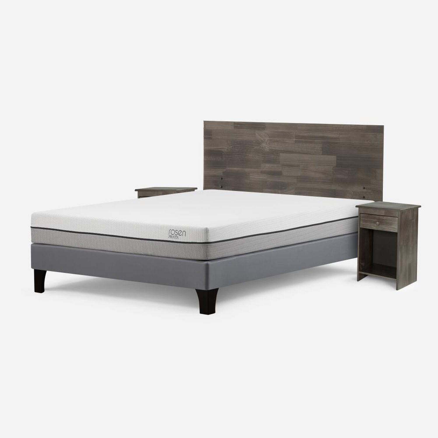 Cama Europea Rosen Pratta / 2 Plazas / Base Normal + Set De Maderas Tabor Grafito image number 1.0