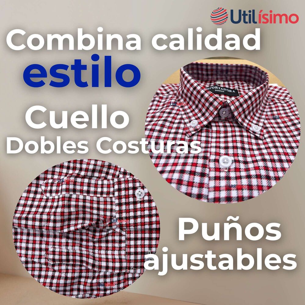 Camisa Huaso Cuadrillé Cuadro Manga Larga 100% Algodón Rojo Negro Casual image number 3.0