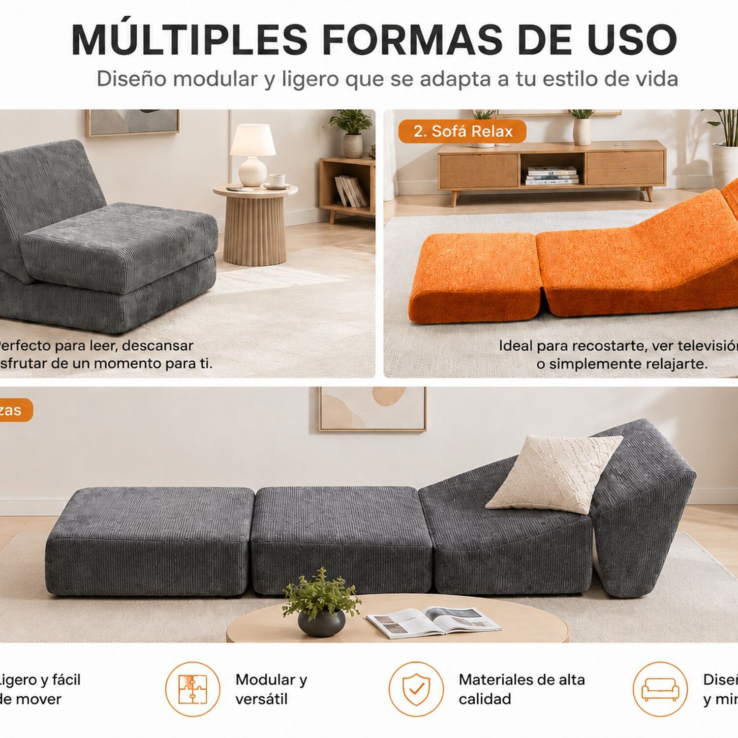 Sofa Retractil 3 En 1 Tevere Terracota Individual 80x89x70 image number 3.0