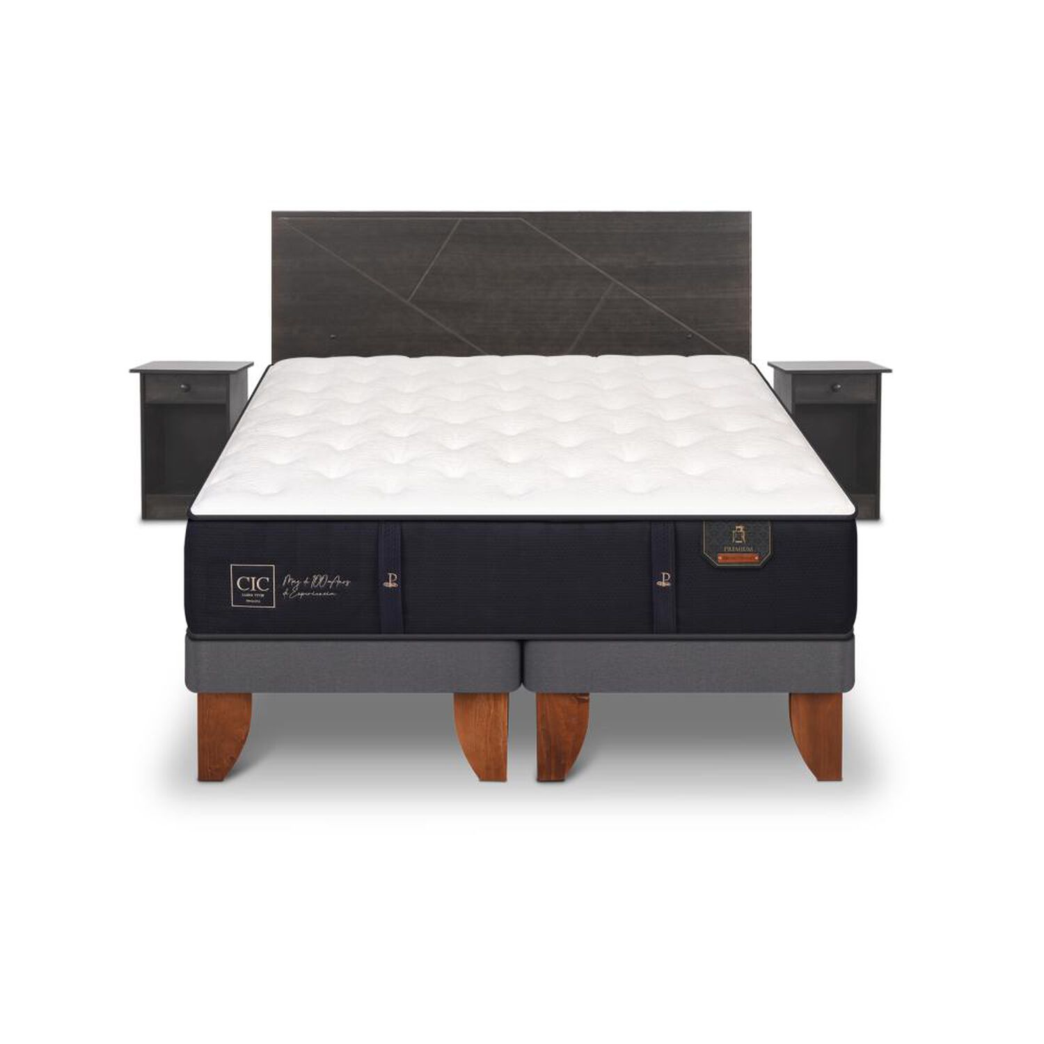 Cama Europea Cic Premium / 2 Plazas / Base Dividida + Set De Maderas image number 0.0