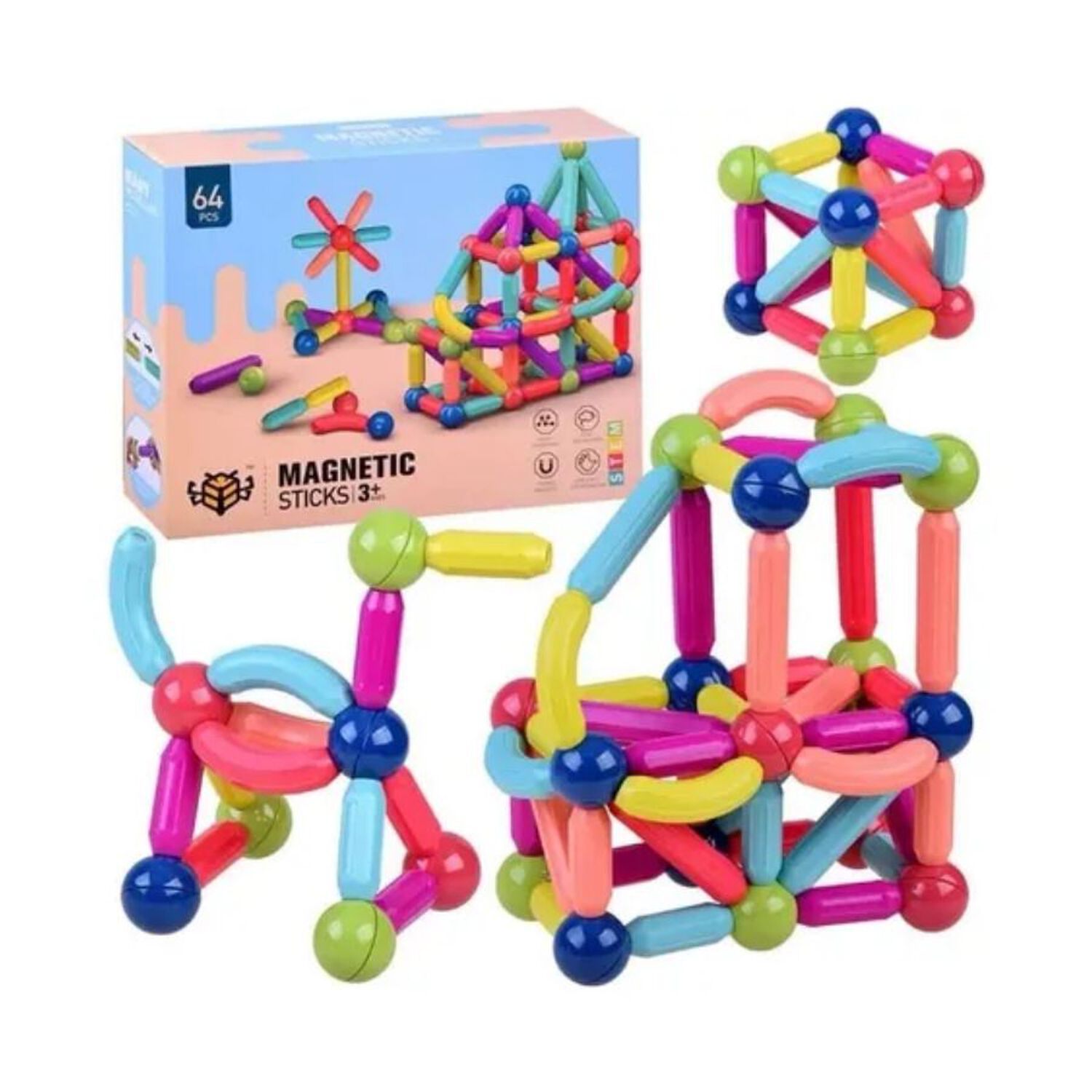 Juego De Bloques 64 Piezas Construcci&oacute;n Magn&eacute;tico Para Ni&ntilde;os image number 0.0