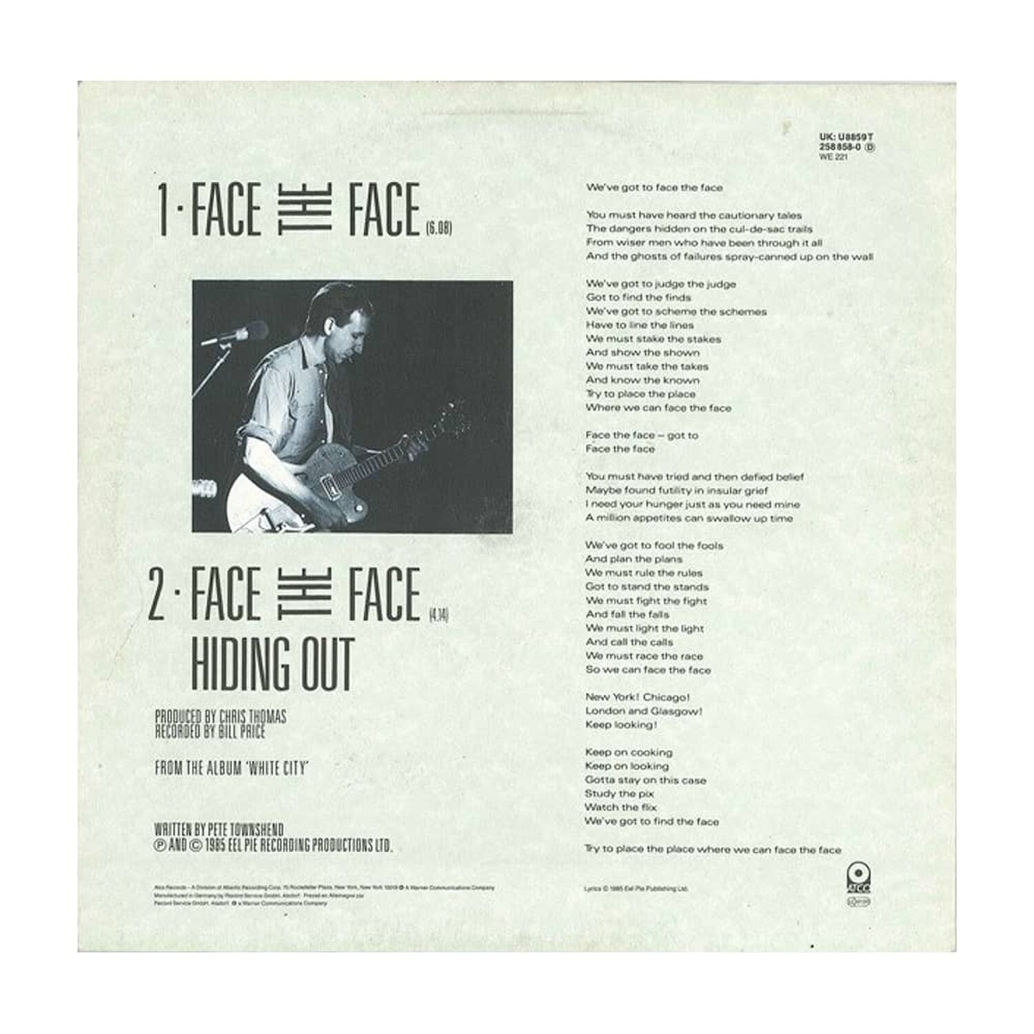 Pete Townshend - Face The Face | 12" Maxi Single Usado image number 1.0