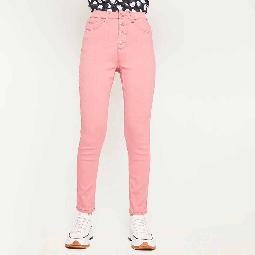 Jeans Color Con Botones Tiro Alto Super Skinny Mujer Freedom