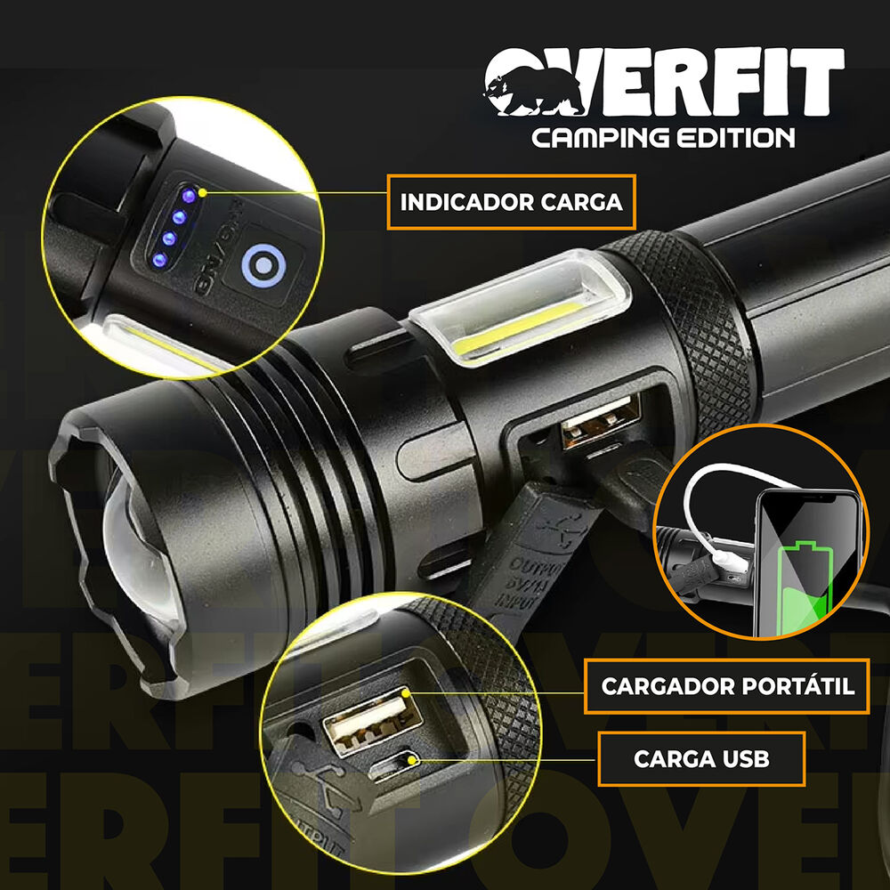 Linterna Led Largo Alcance Tactica Recargable Overfit 1500lm image number 5.0