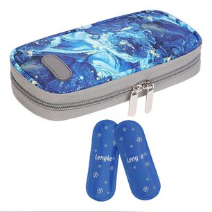 Bolso Estuche Portatil De Viaje Insulina Cooler Refrigerante Tela Marmol Azul
