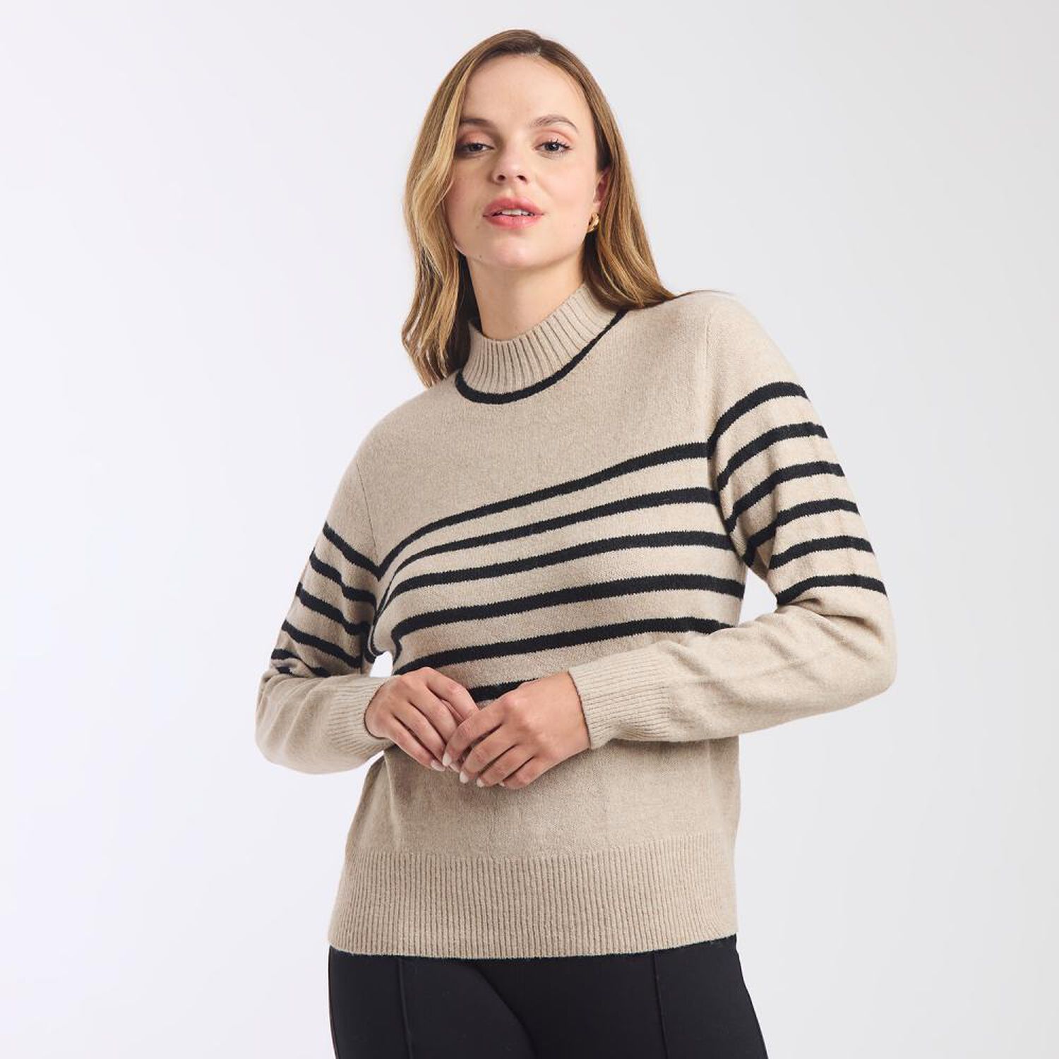 Sweater Melange Con L&iacute;neas Manga Larga Cuello Alto Mujer Kimera image number 0.0