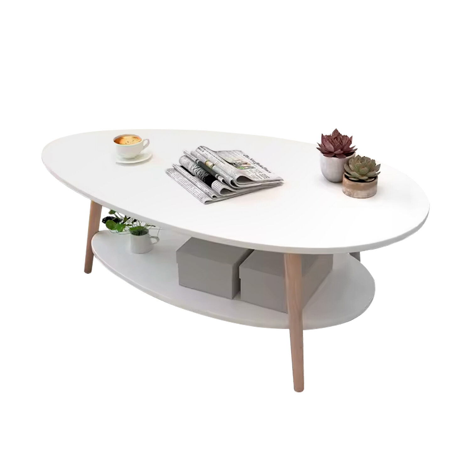 Mesa De Centro Ovalada Moderna Minimalista Con Almacenamiento image number 0.0