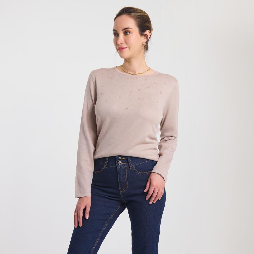 Sweater Aplicación Strass En Cuello Manga Larga Mujer Lesage image number 2.0