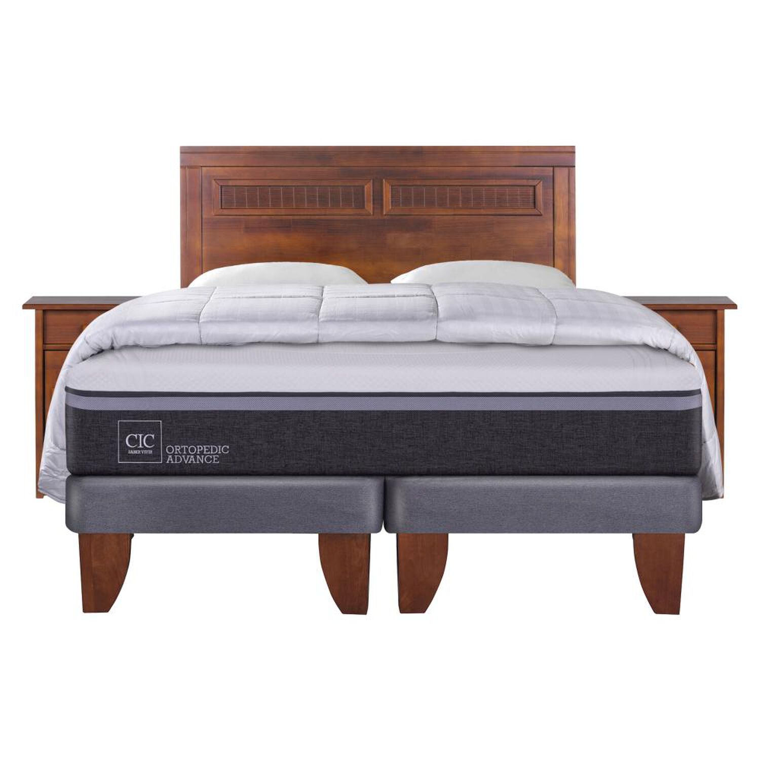 Cama Europea Cic Ortopedic / 2 Plazas / Base Dividida + Set De Maderas + Textil image number 1.0