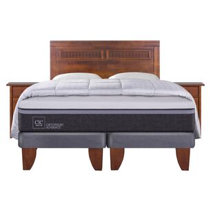 Cama Europea Cic Ortopedic / 2 Plazas / Base Dividida + Set De Maderas + Textil