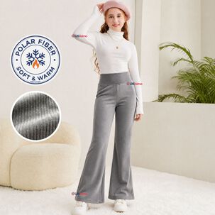 Calza Pantal&oacute;n Palazzo Ni&ntilde;a Polar Con Chiporro Elasticada T&eacute;rmica Gris Melange