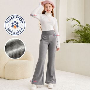 Calza Pantal&oacute;n Palazzo Ni&ntilde;a Polar Con Chiporro Elasticada T&eacute;rmica Gris Melange