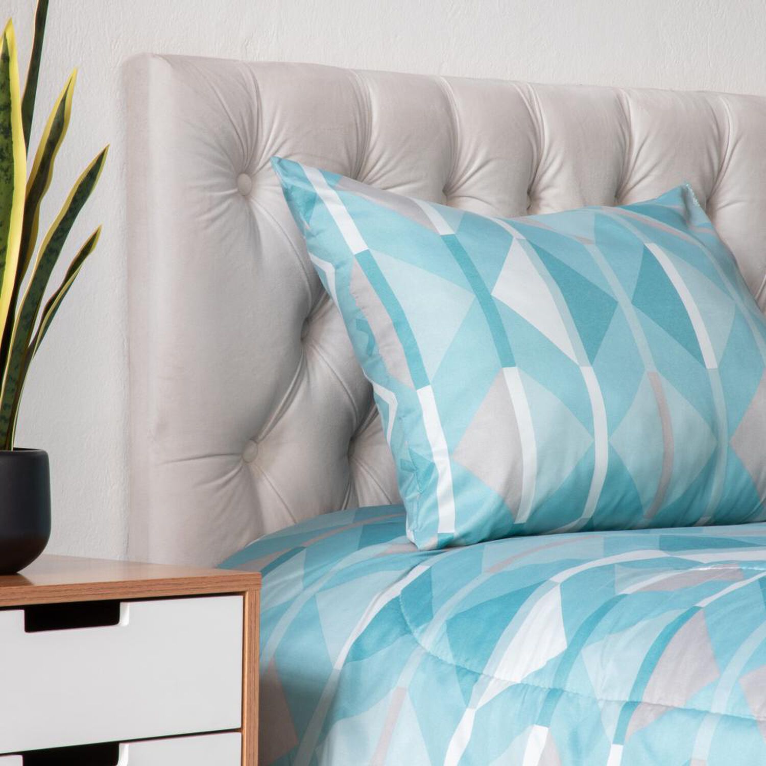Set Plum&oacute;n + Almohada  Estampada Casaideal Aqua / 1.5 Plazas image number 1.0