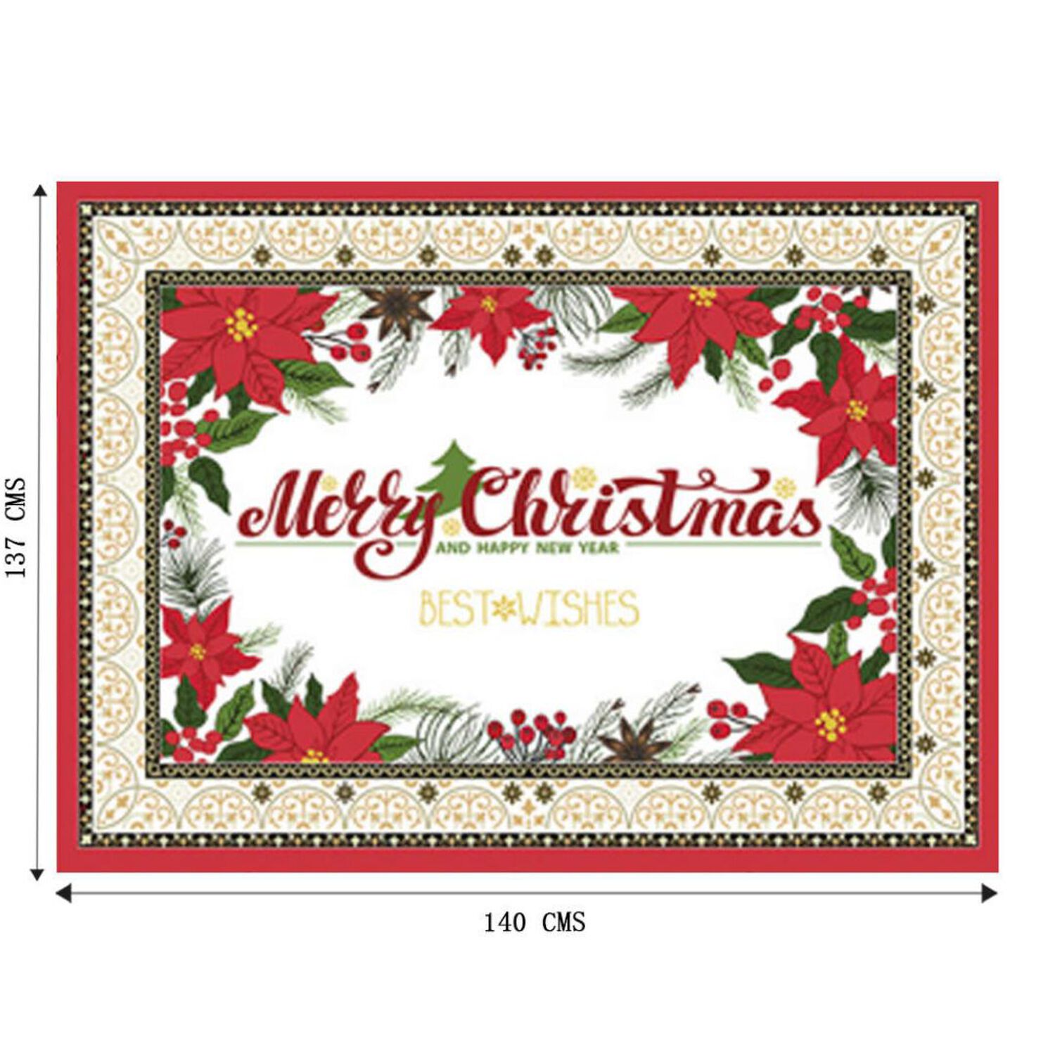 Mantel Navidad Merry Christmas Flores Rojas Poli&eacute;ster 137x140cm image number 4.0