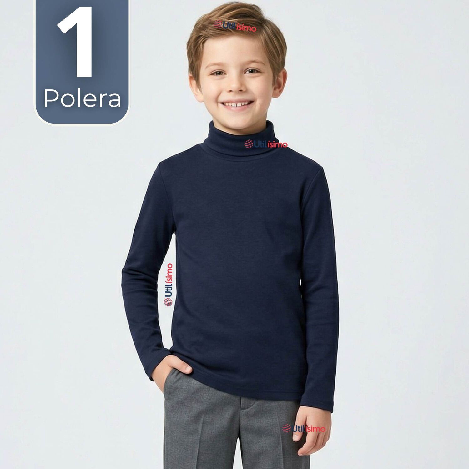 Polera Camiseta Polar Azul Oscuro Primera Capa Beatle Manga Larga Ni&ntilde;o image number 0.0