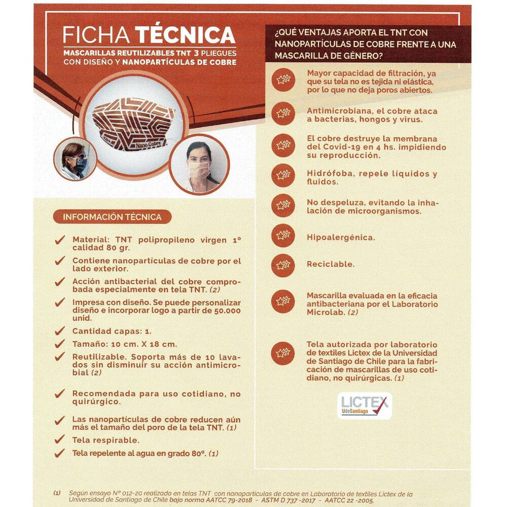 2x Mascarilla Reutilizable Antibacterial Cobre Nanocobre image number 3.0