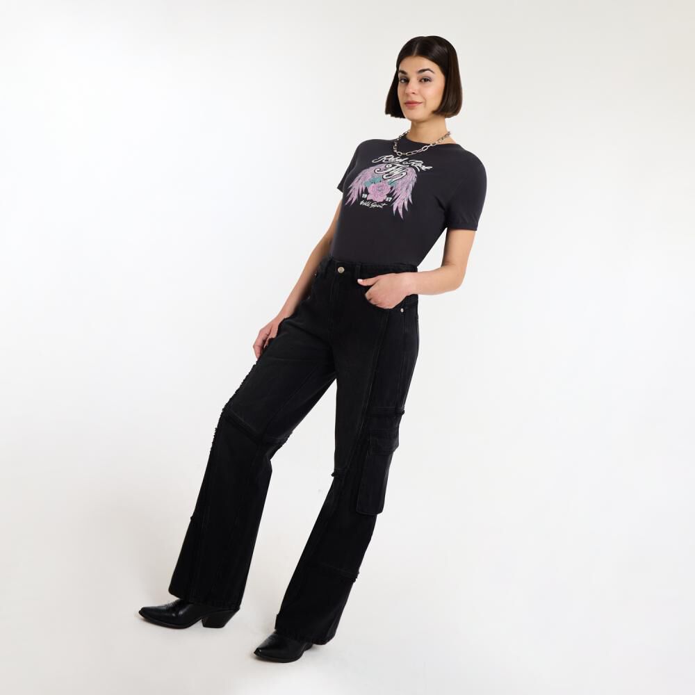 Jeans Flecos Destroyed Tiro Medio Cargo Mujer Rolly Go image number 1.0