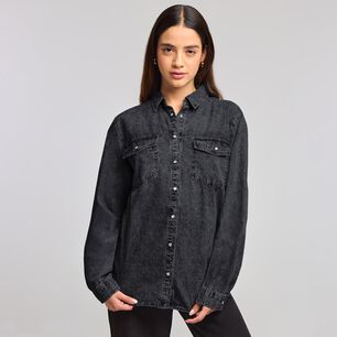 Blusa Denim Manga Larga Cuello Camisero Mujer Freedom