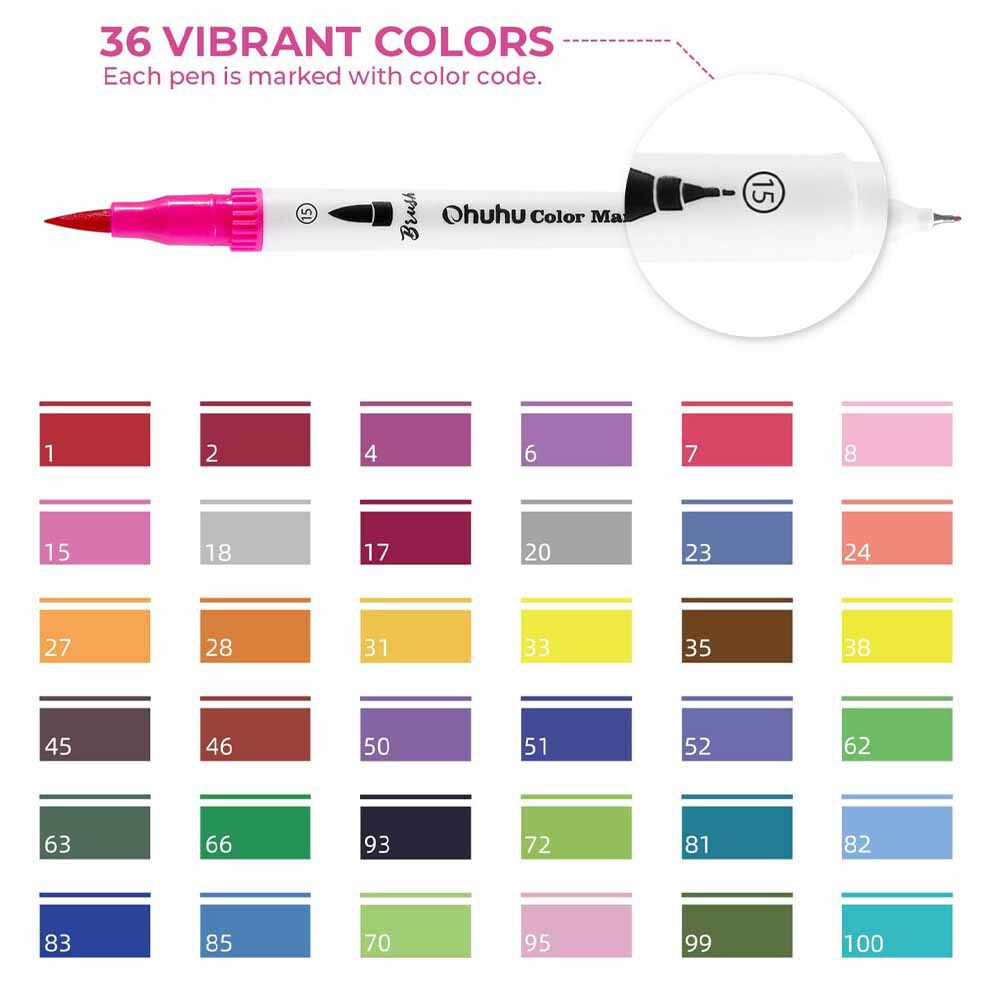Ohuhu 36 Marcadores Doble Punta Acuarelables image number 9.0
