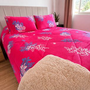 Cubrecama 2 Plazas Polar Con Chiporro Fucsia Floral - 230x250 Cm