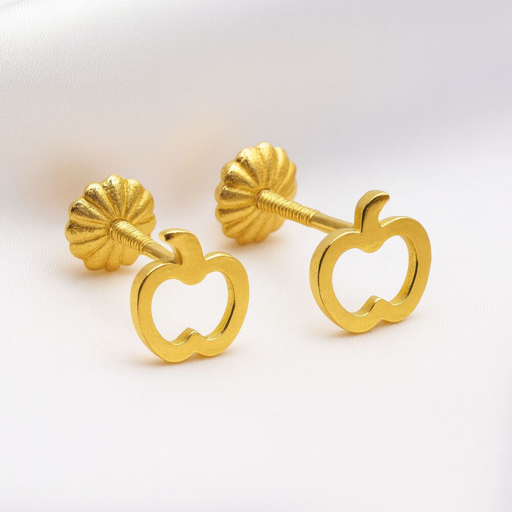 Aros Manzana Calada 5mm Oro 18k Atornillados 0.75gr Mujer Ni&ntilde;a Hipoalerg&eacute;nicos image number 2.0