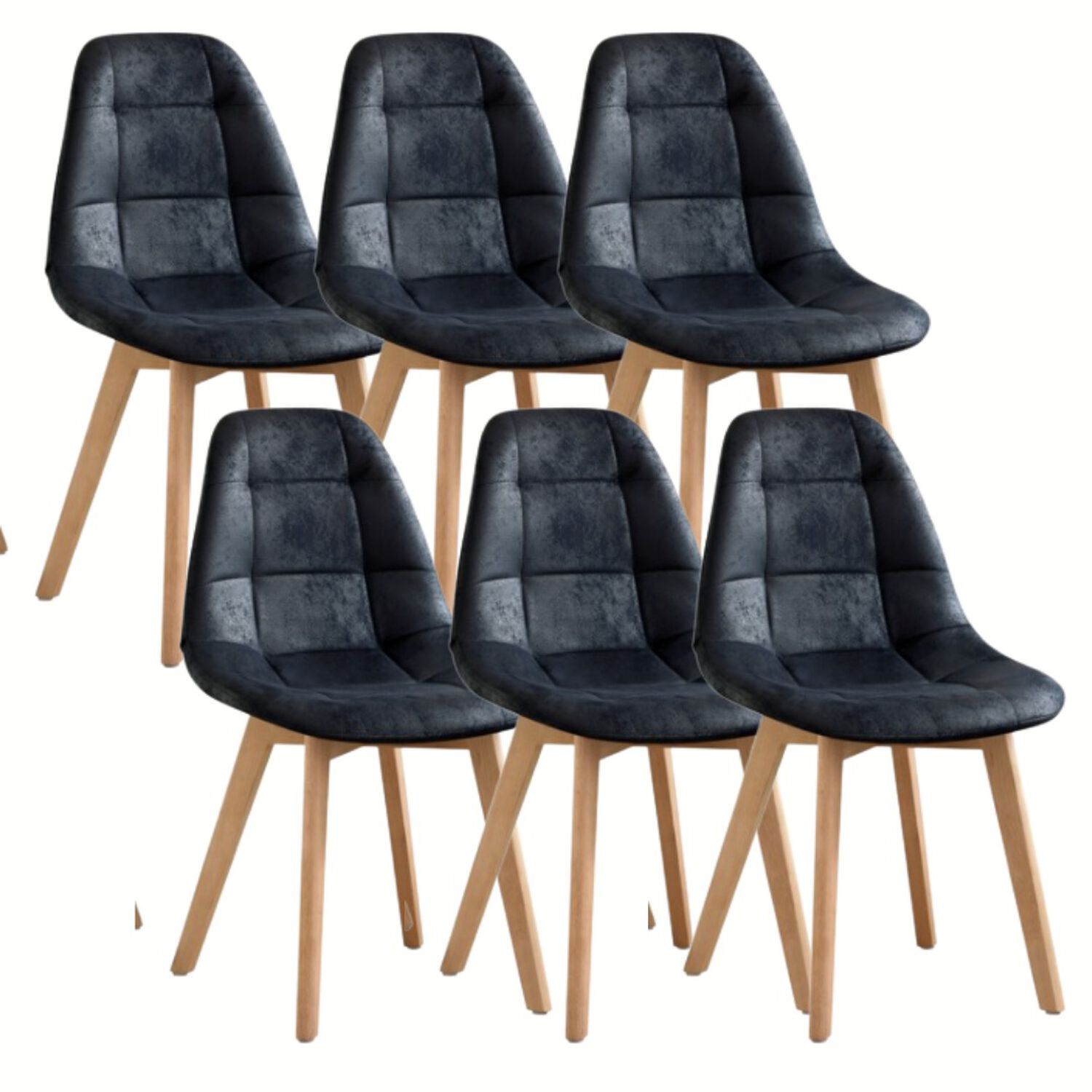 Comedor Warwick 120cm + 6 Sillas Capitonne Ecocuero Vintage Negro image number 2.0