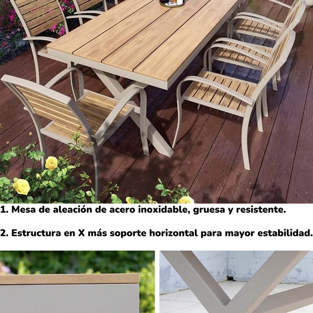Juego De Comedor Exteriores 220cm Y 8 Sillas Impermeables image number 1.0