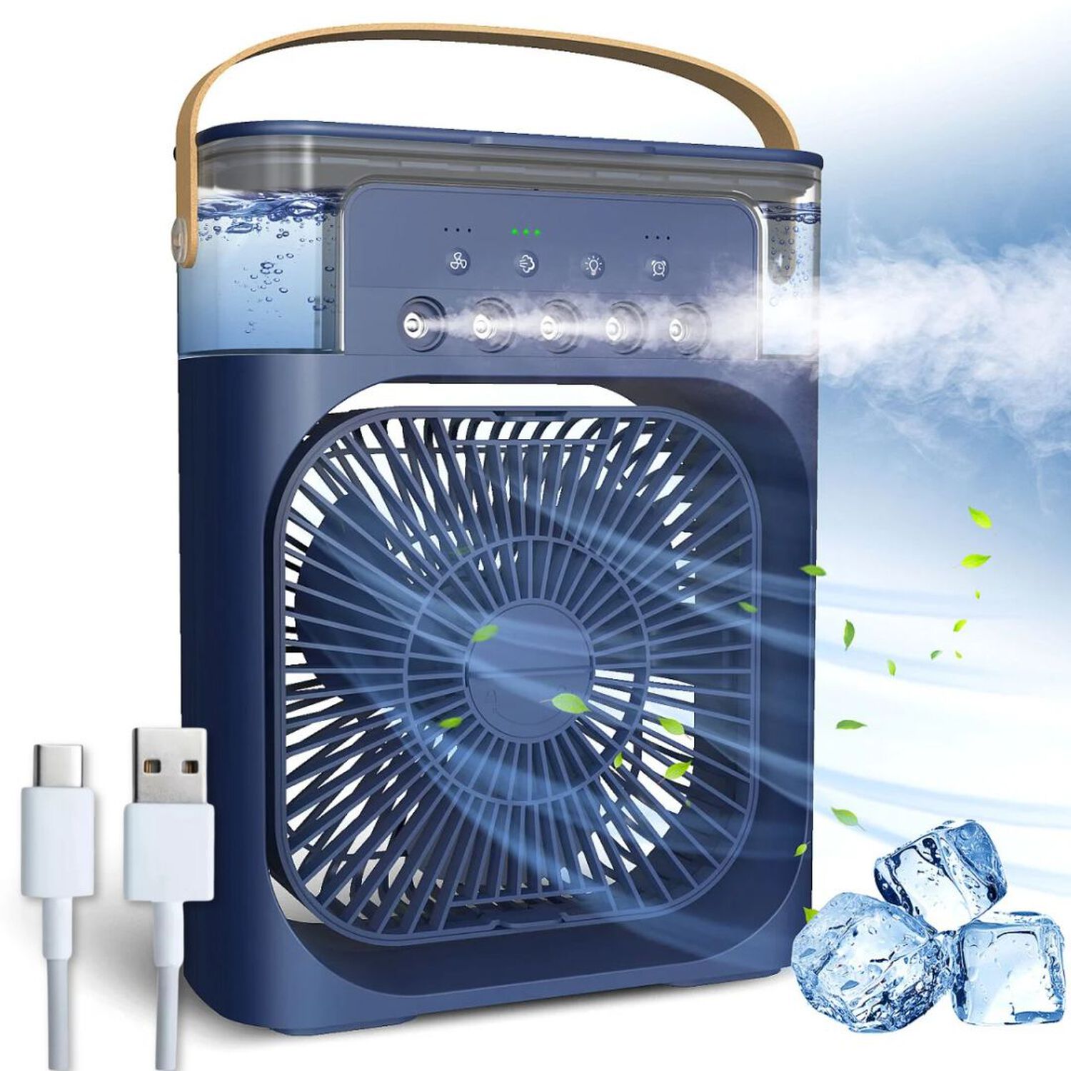 Climatizador Port&aacute;til Fr&iacute;o 4 En 1 Ventilador Humificador Enfriador Lampara Led 220v Usb Azul image number 0.0