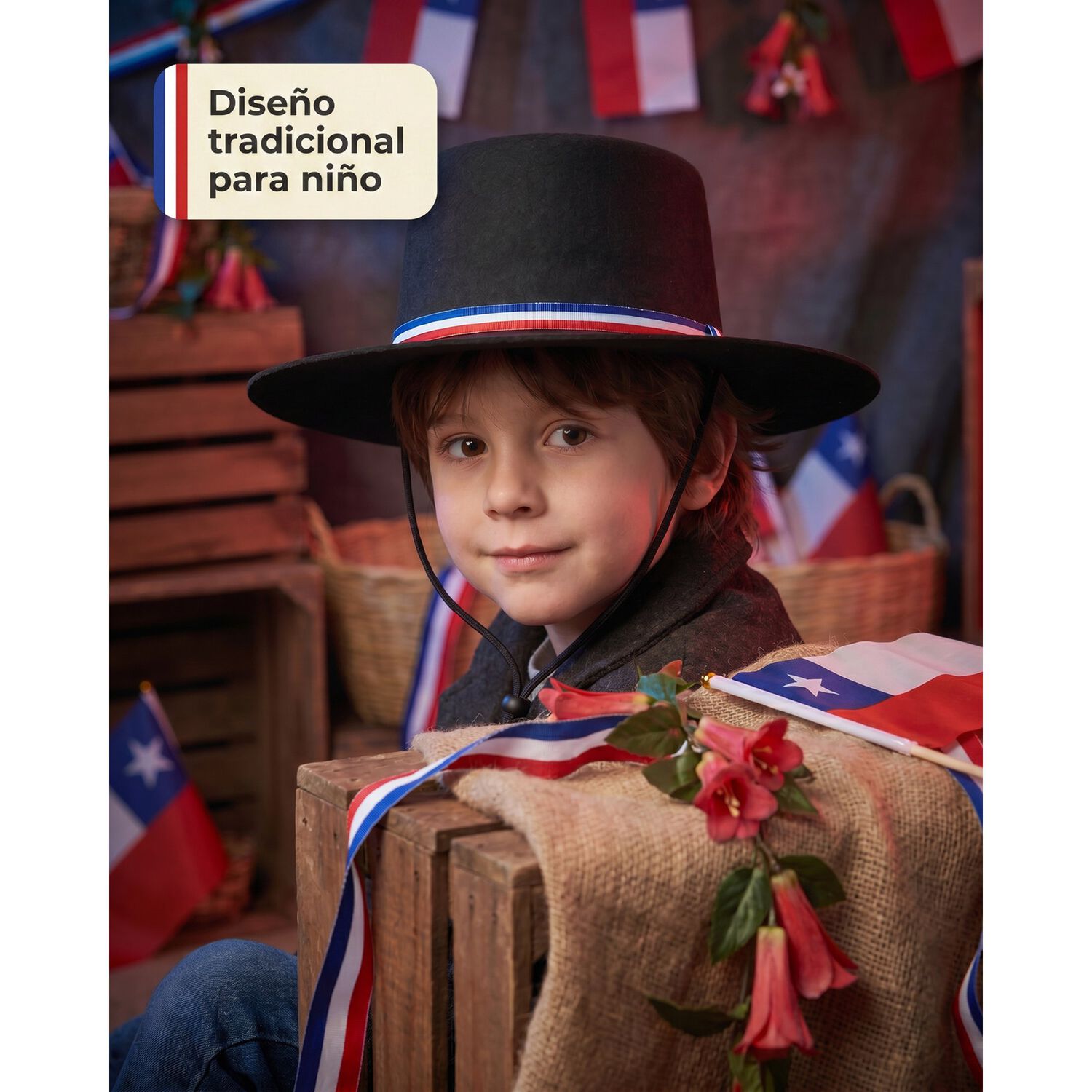 Sombrero Huaso Elegante Ni&ntilde;o Fiestas Patrias image number 2.0