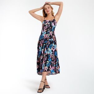 Vestido Largo En Capas Sin Mangas Cuello Recto Mujer Kimera