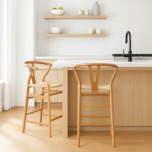 Pack De 2 Taburetes Wishbone Madera Y Hilo De Cuerda - Natural