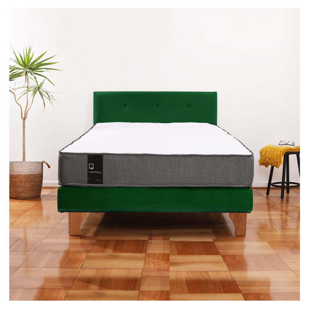 Cama Europea Zen Best 1.5 Plaza Tela Velvet Verde + Respaldo image number 0.0