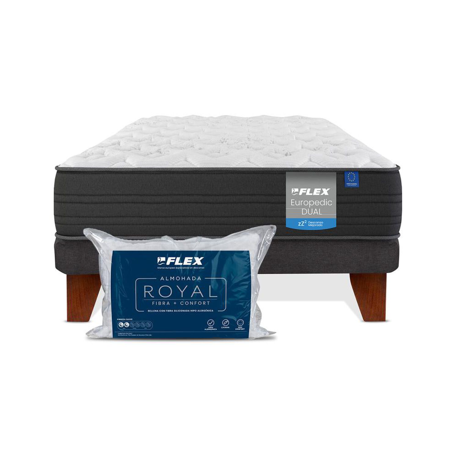 Cama Europea Flex Europedic Dual / 1.5 Plazas / Base Normal + Almohada image number 1.0