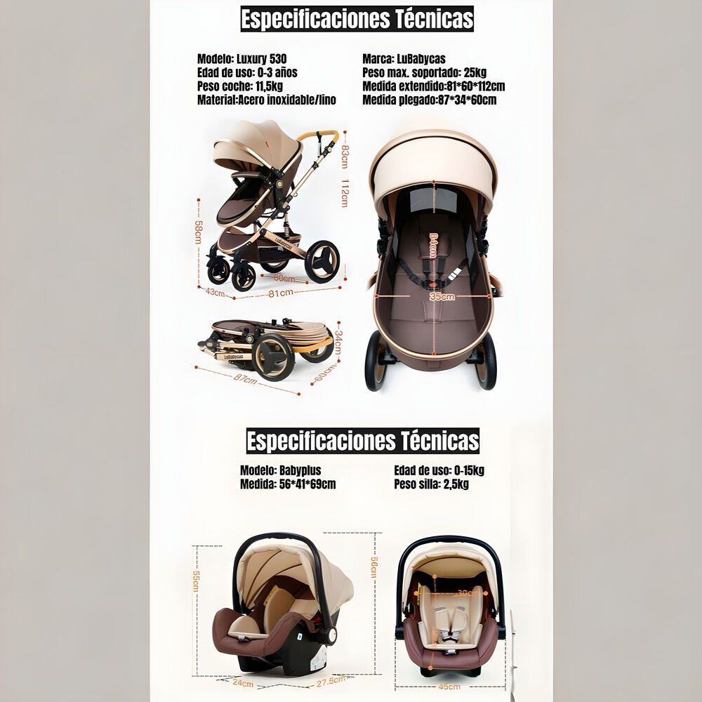 Coche Travel System Con Accesorios Burdeos Lubabycas image number 2.0