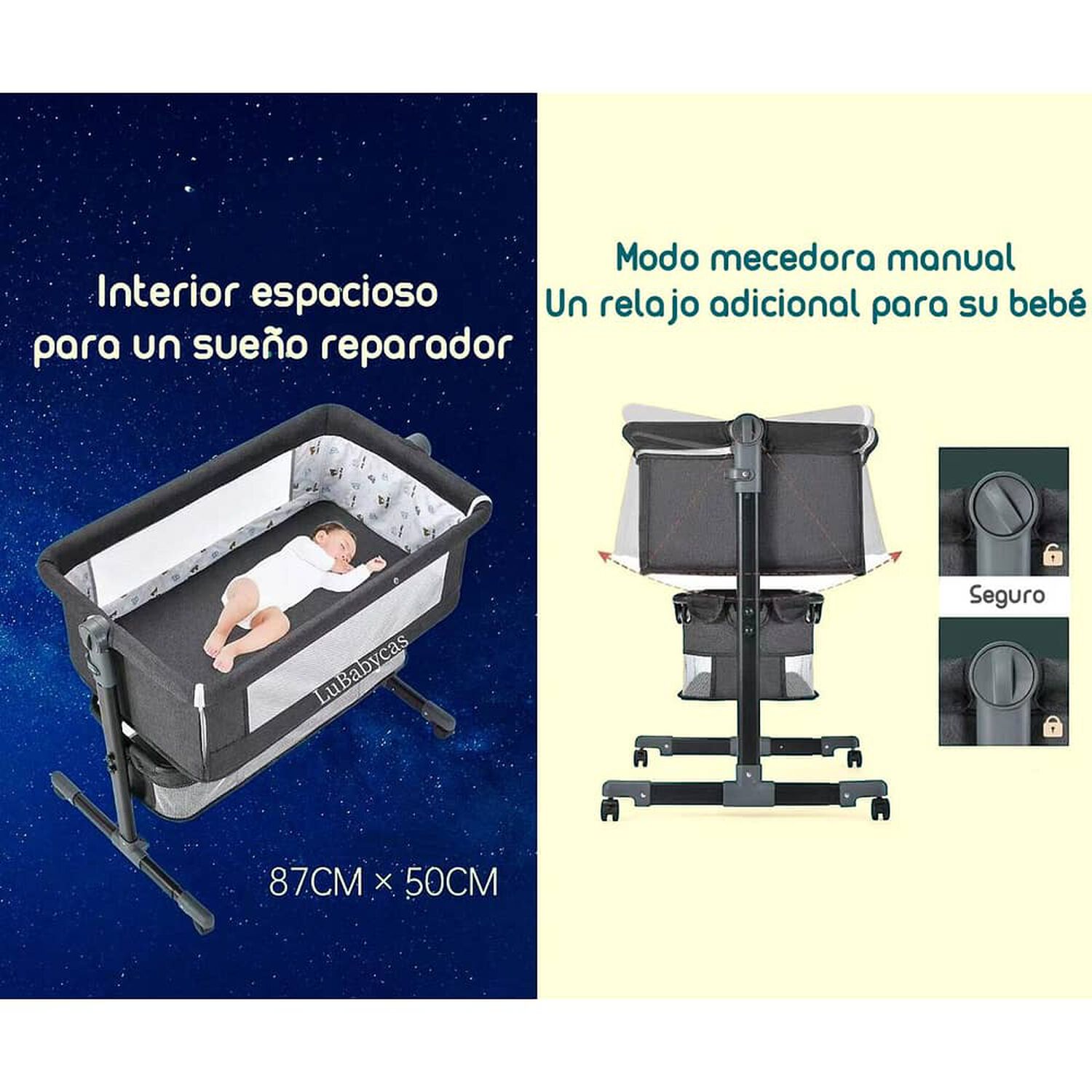 Cuna Colecho Con Mudador Y Accesorios Lubabycas Gris image number 5.0