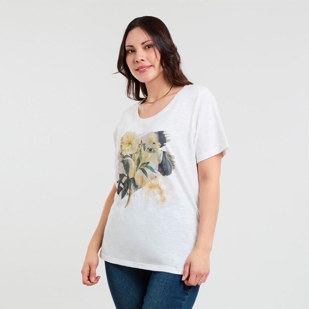 Polera Lisa Estampado Delantero Manga Corta Cuello Redondo Mujer Sexy Large image number 2.0