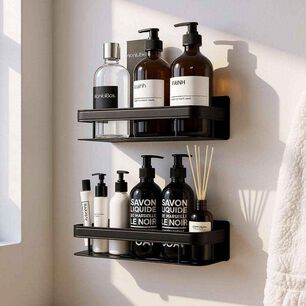 Set De 2 Organizadores De Ba&ntilde;o En Acero Inoxidable Negro